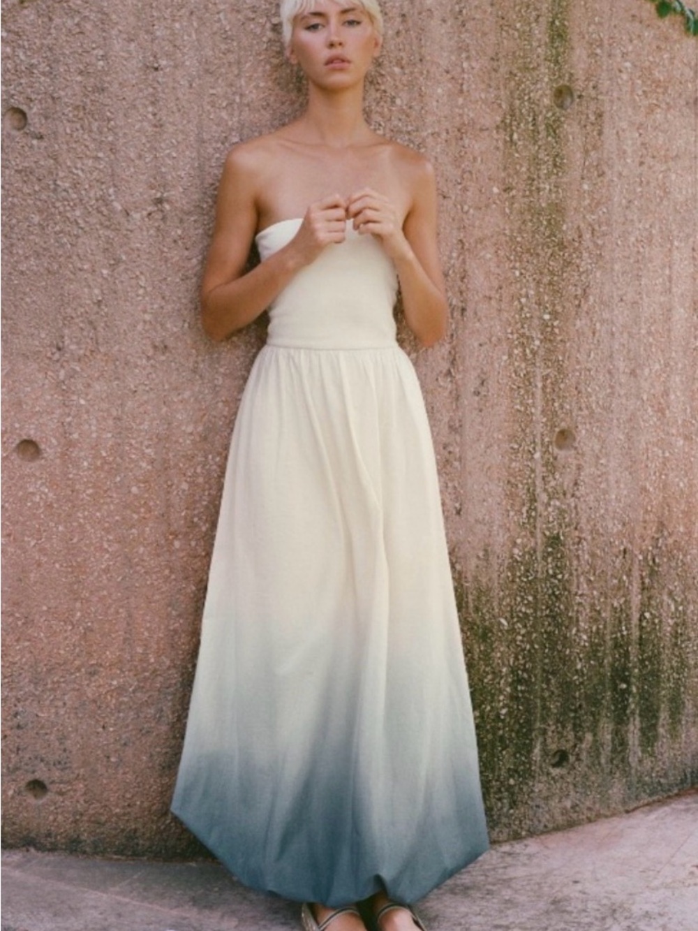 Zara Strapless Ombre Maxi Dress in Cream to Blue NWT - Picture 1 of 11